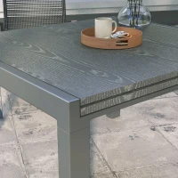 Outsunny Patio Table for 6-8 People, Aluminum Frame Rectangle Garden Table with Wood Effect Steel Top, for Backyard, Dark Gray(m-8)