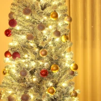 HOMCOM 7.5ft Prelit Pencil Artificial Christmas Tree, Flocked Xmas Tree with Remote, Dual Colour LEDs, 519 Tips, Metal Stand(m-9)