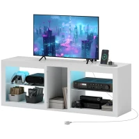 HOMCOM TV Stand Center for 55" with LED Lights and Power Outlets TV Television Cabinet with Adjustable Shelves High Gloss White(m-1)