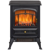 HOMCOM Fireplace Stove, Electric Fireplace Heater with Realistic LED Flames and Logs, 725W/1450W, Black