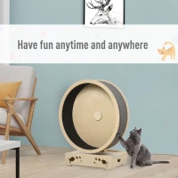 PawHut Round Hamster-Wheel Style Cat Exercise Wheel with Carpet Runway, Wooden Sisal-Covered with Unique Design Grey(m-5)
