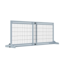 PawHut 71" W x 27.25" H Extra Wide Freestanding Pet Gate with Adjustable Length Dog, Cat, Barrier for House, Doorway, Hallway, Blue-Gray