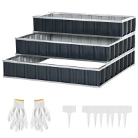 Outsunny 3 Tier Raised Garden Bed Outdoor Metal Patio Planter Box with Gloves,  4' x 4' x 2' for Backyard, Patio to Grow Vegetables, Herbs, and Flowers, Gray(m-11)