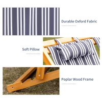 Outsunny 2-Person Sling Chair, Reclining Double Lounger for Patio, Beach, Camping, Lawn, Wood Folding Chair with Recliner Design for 2 Adults, White & Gray Stripes(m-5)