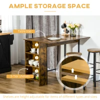 HOMCOM Counter Height Table with Drop Leaf, Extendable Bar Table with Adjustable Storage Shelf, Rustic Brown(m-5)