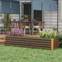 Outsunny 8x2x2ft Galvanized Raised Garden Bed Kit with Safety Edging for Flowers, Herbs and Vegetables, Dark Brown(m-10)