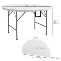 Outsunny Φ48" Folding Patio Table, Outdoor HDPE Picnic Table, Card Table for 6, Round Folding Banquet with Metal Frame, White(m-3)