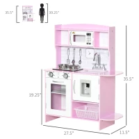 Qaba Pretend Play Kitchen with Sound Effects and Stove Lights, Kids Kitchen Playset with Storage, Water Dispenser Preschool & Kindergarten Gift for 3-6 Years Old, Pink(m-3)