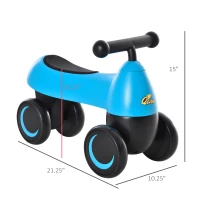 Qaba Baby Balance Bike for 18-36 Months, Toddler No Pedal Ride-on Walking Bike with 4 Wheels Gifts for Boys Girls, Blue(m-3)