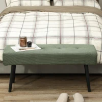HOMCOM 39" Upholstered Ottoman Bench, Corduroy Entryway Bedroom Bench with Padded Seat and Steel Legs for Bedroom, Green(m-7)