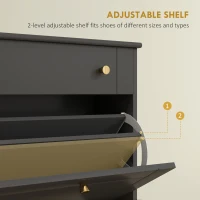 HOMCOM Slim Shoe Storage with 2 Flip Drawers and Adjustable Shelves Shoe Cabinet Organizer for 8 Pair, Black(m-5)