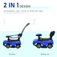 Aosom 2 in 1 Kid Ride on Push Car Sliding Car, Ride on Toy for Boy Girl Toddlers 1-3 Years Old, with Horn Music Light Function Secure Bar, Blue(m-5)