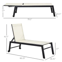 Outsunny Outdoor Chaise Lounge with Wheels, Five Position Recliner for Sunbathing, Suntanning, Steel Frame, Breathable Fabric for Beach, Yard, Patio, Cream White(m-3)