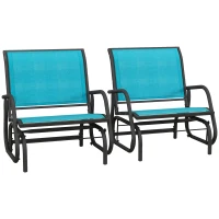 Outsunny 2 Pieces Outdoor Glider Chair, Steel Swing Chai with Curved Armrests for Porch, Garden, Poolside, Balcony, Blue(m-11)