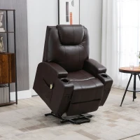 HOMCOM Power Lift Recliner Chair for Elderly, PU Leather Lift Chair with Footrest, Remote Control, Side Pockets and Cup Holders, Reclining Sofa for Living Room, Brown(m-1)