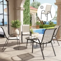 Outsunny Set of 4 Outdoor Dining Chairs, Stackable Patio Chairs with High Back, Breathable Mesh Seat for Garden Lawn, Beige(m-2)