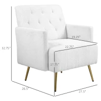 HOMCOM Upholstered Armchair, Modern Sherpa Accent Chair, Tufted Reading Chair for Living Room with Gold Steel Legs, White(m-3)