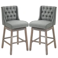 HOMCOM Bar Height Bar Stools Set of 2, 180 Degree Swivel Barstools with Solid Wood Footrests and Button Tufted Design, 30" Seat Height Bar Chairs for Kitchen Island, Gray(m-11)