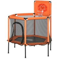 Qaba 48" Kids Trampoline  with Safety Enclosure Net, Basketball Hoop for Ages 3-6, Gifts for Boys & Girls, Orange(m-1)