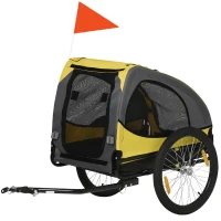 Aosom Dog Bike Trailer with Hitch Coupler, Quick Release Wheels, Reflectors, Flag for Medium Dogs, Yellow(m-2)