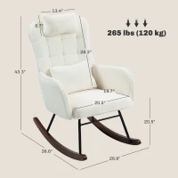 HOMCOM Nursery Rocking Chair with Headrest, Lumber Pillow, Nursing Chair with High Back for Living Room, Bedroom, Cream White(m-3)