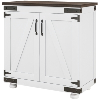HOMCOM Kitchen Sideboard, Buffet Cabinet with Barn Door and Adjustable Shelf, Distressed White and Brown