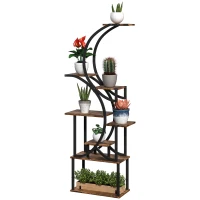 Outsunny Plant Stand Indoor, 8 Tier 62" S-Shaped Plant Shelf, Corner Plant Rack for Multiple Plants, Carbonised Finish(m-1)