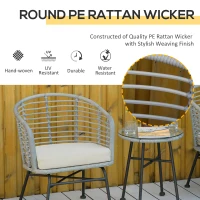 Outsunny 3 Piece Patio Bistro Set, PE Rattan with Cushioned Barrel Chairs & Glass Coffee Table, Conversation Set, Cream White(m-4)