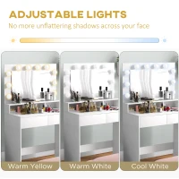 HOMCOM Vanity Table, Makeup Dressing Table with LED Lighting Mirror, Drawers, for Bedroom, White(m-4)