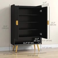 HOMCOM Entryway Shoe Storage Cabinet, Narrow Shoe Cabinet with Adjustable Shelves and Open Shelf for 15 Pairs of Shoes, Black(m-3)