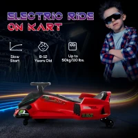 Aosom 12V Electric Drifting Go Kart w/ Slow Start, Music, Lights, Red(m-7)