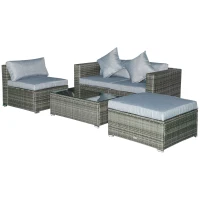 Outsunny 5-Piece Outdoor Sectional Furniture, Patio Sofa Set, PE Wicker Couch, Cushions, Pillows, Ottoman, Table, Light Gray(m-11)