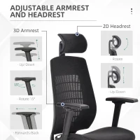 Vinsetto Ergonomic Mesh Office Chair, Reclining High Back Desk Chair with Adjustable Headrest & Armrests, Wheels, Swivel Computer Task and Gaming Chair, Black(m-4)