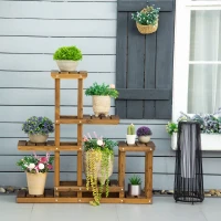 Outsunny Wood Plant Stand 6 Tier Plant Shelf Rack Multiple Flower Pot Holder for Living Room, Patio Corner, Balcony, Indoor Outdoor Use(m-8)