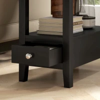 HOMCOM Narrow Side Table with Charging Station, USB Ports, Modern End Table with Storage Shelf, Drawers for Living Room, Black(m-10)