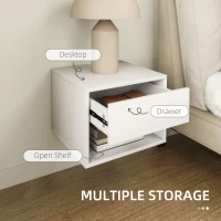 HOMCOM Floating Nightstand Set of 2, Wall Mounted Bedside Table with Drawer for Bedroom, White(m-7)