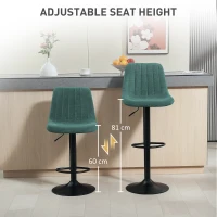 HOMCOM Adjustable Barstools Set of 2, Swivel Bar Stools with Back and Footrest for Kitchen Island Counter, Green(m-5)