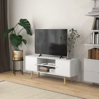 HOMCOM TV Stand Cabinet for TVs up to 55 Inches, Entertainment Unit with Storage Shelves and Wood Legs for Living Room, White(m-1)