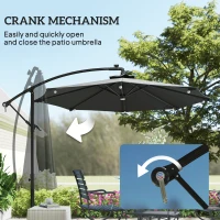 Outsunny 8.8FT Cantilever Patio Umbrella with Solar Powered LED Lights, Crank Handle, Cross Base for Outdoor Sun Shade, Grey(m-7)