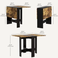 HOMCOM Drop Leaf Dining Table Wood Folding Table Multi-Use Side Table Dining Desk Space Saving Table, Rustic Brown and Black(m-3)