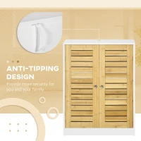 kleankin Bathroom Floor Cabinet, Side Storage Organizer Cabinet with Bamboo Doors, Adjustable Shelves for Bathroom, White and Natural(m-7)