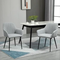 HOMCOM Dining Chairs Set of 2, Upholstered Linen Fabric Accent Chairs with Metal Legs, Light Grey(m-7)