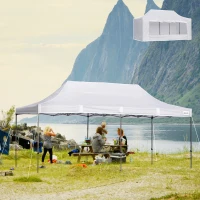 Outsunny 10' x 20' Pop Up Canopy Tent with Sidewalls & Doors, Instant Tents for Parties with Wheeled Carry Bag, Height Adjustable, for Outdoor, Garden, Patio, White(m-2)