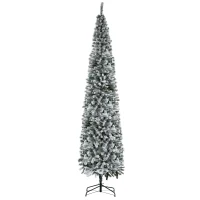 HOMCOM 9ft Flocked Christmas Tree, Pencil Christmas Tree with Realistic Branch Tips, Folding Metal Stand, Green(m-11)