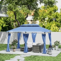 Outsunny 10' x 13' Double Roof Patio Gazebo, Outdoor Gazebo with Curtains, for Garden, Lawn, Backyard and Deck, Dark Blue(m-2)