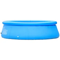 Outsunny Inflatable Swimming Pool Family-Sized Blow Up Pool Round Paddling Pool with Hand Pump for Kids, Adults, Outdoor, Garden and Backyard, 107" x 30", Blue(m-11)