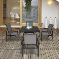 Outsunny 5pc Patio Garden Table Set Outdoor Furniture Dining Set w/ Metal Slat Finish and 1.75" Umbrella Hole for Backyard Porch, Grey(m-1)