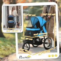 PawHut 3 Big Wheels Pet Stroller for Small, Medium Dogs, Cat Stroller Travel Folding Carrier with Adjustable Canopy, Blue(m-3)