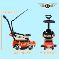 Qaba Bentley Bentayga Licensed Push Car, 3 in 1 Kids Ride on Car Foot to Floor w/ Music Horn, Red(m-3)