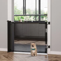PawHut Retractable Pet Gate w/ Single Hand Operation, for Stairs, Doorways, Hallways - Black(m-8)